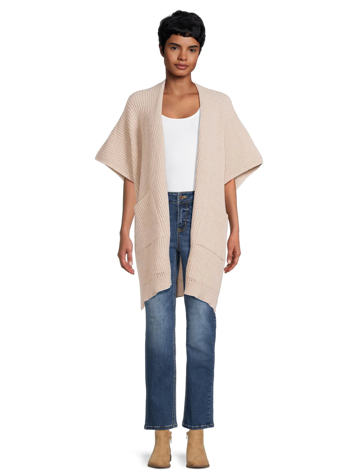 Ribbed Sweater Cape with Pockets C55508
