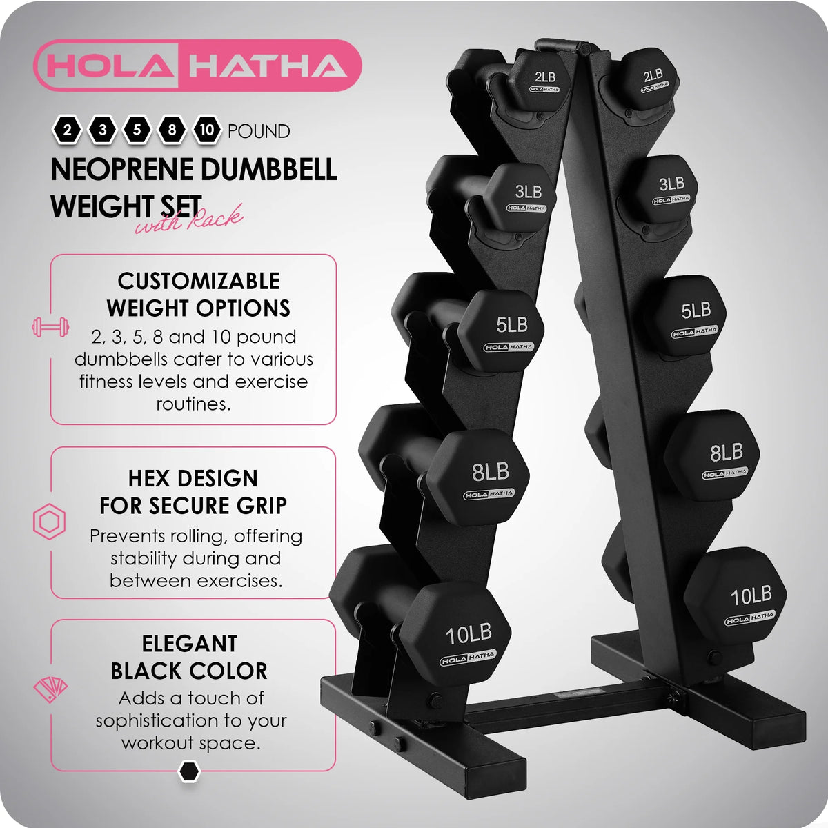 3, 5, and 8 Pound Dumbbell Hand Weight Set with Storage Rack H19254