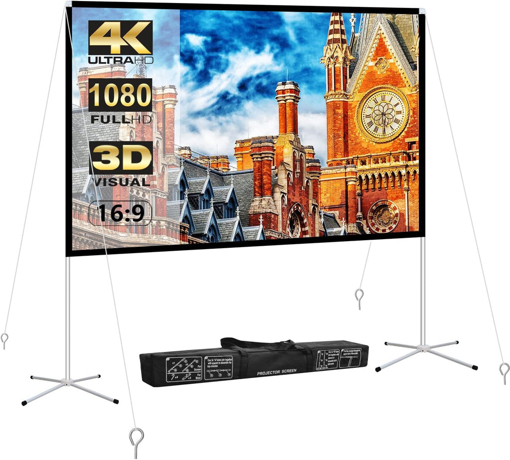 100 Inch Foldable Projector Screen and Stand with Carry Bag 16:9 V707201