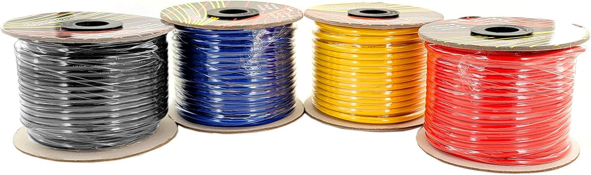 10 Gauge Stranded Copper Clad Aluminum Primary Wire, Red Black Blue Yellow 100 feet Roll Y5292