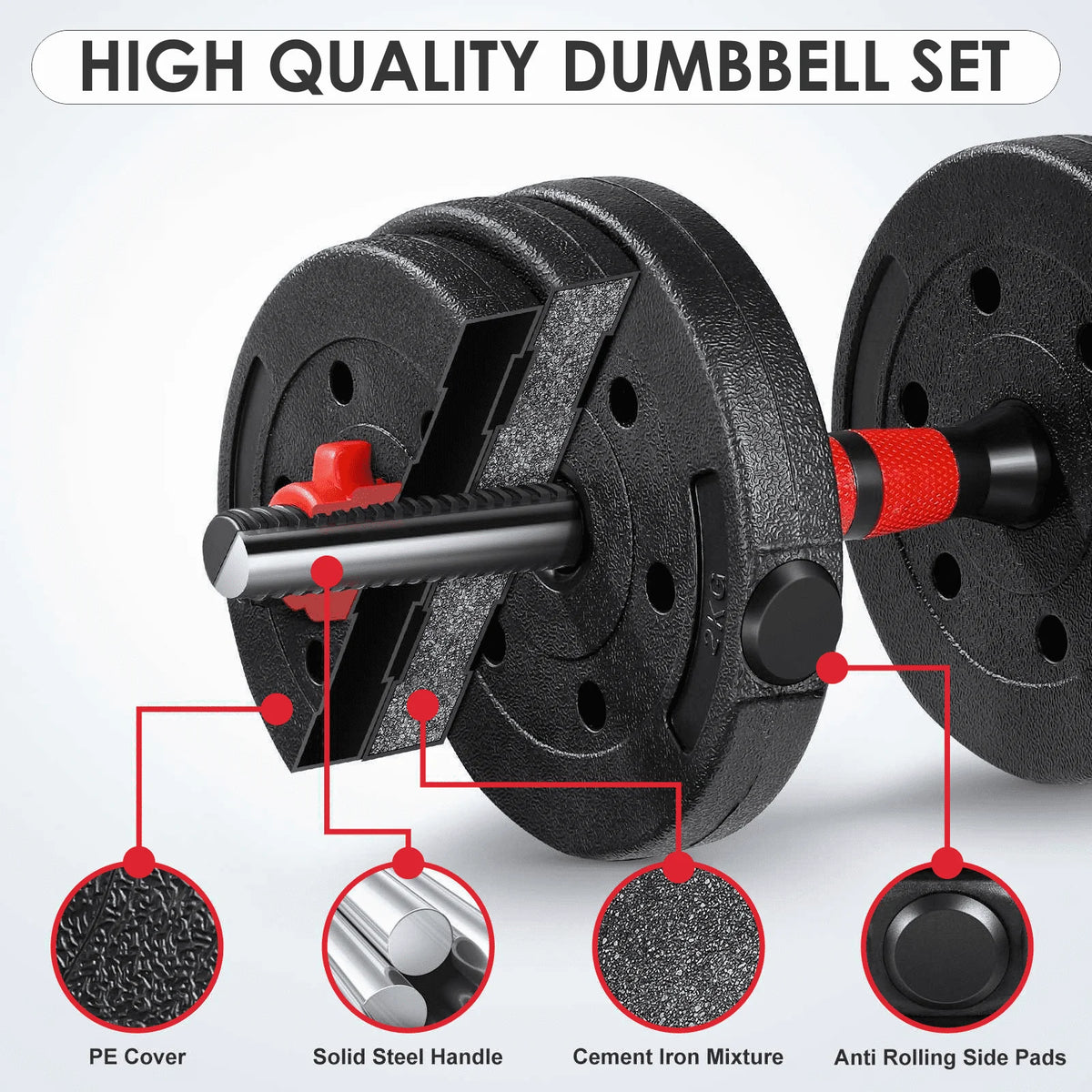 66LB 2 in 1 Adjustable Dumbbell Set with Connecting Rod K606