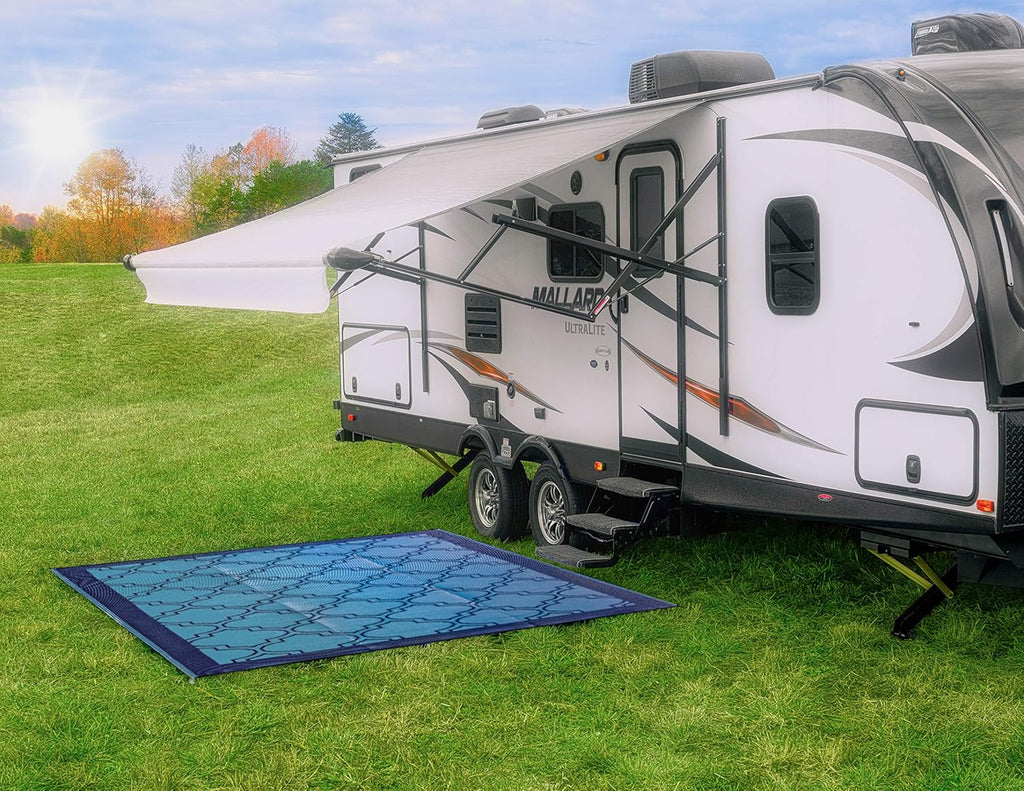 Reversible Outdoor Patio Mat 9' x 12' Lattice Blue E5892