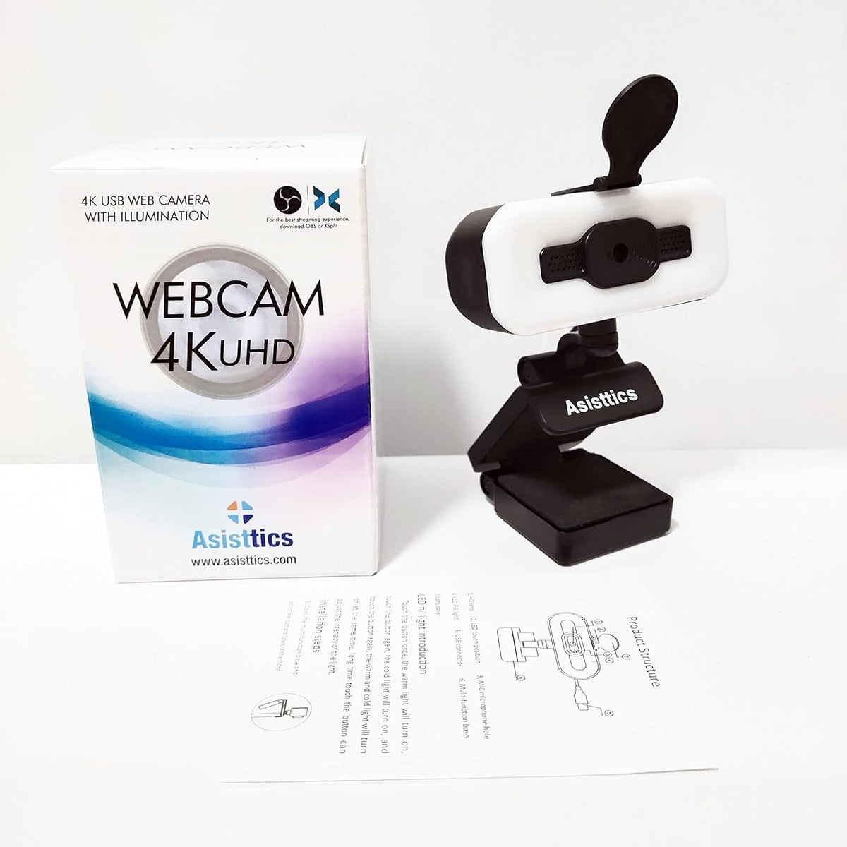 4K Webcam with Microphone and Ring Light A492803