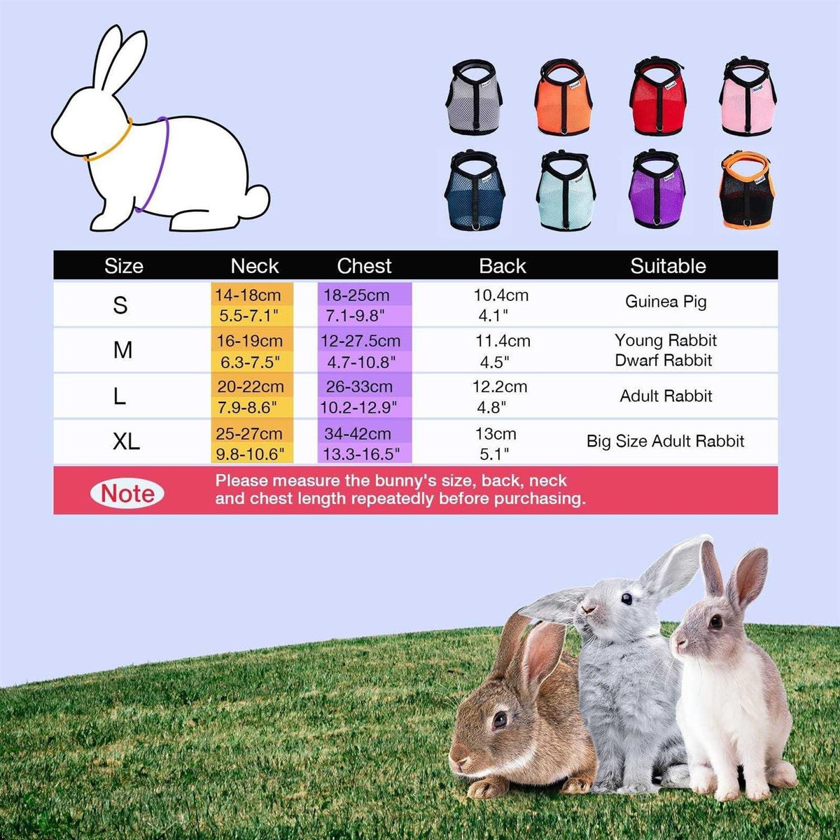 Adjustable Soft Harness with Elastic Leash for Rabbits F151