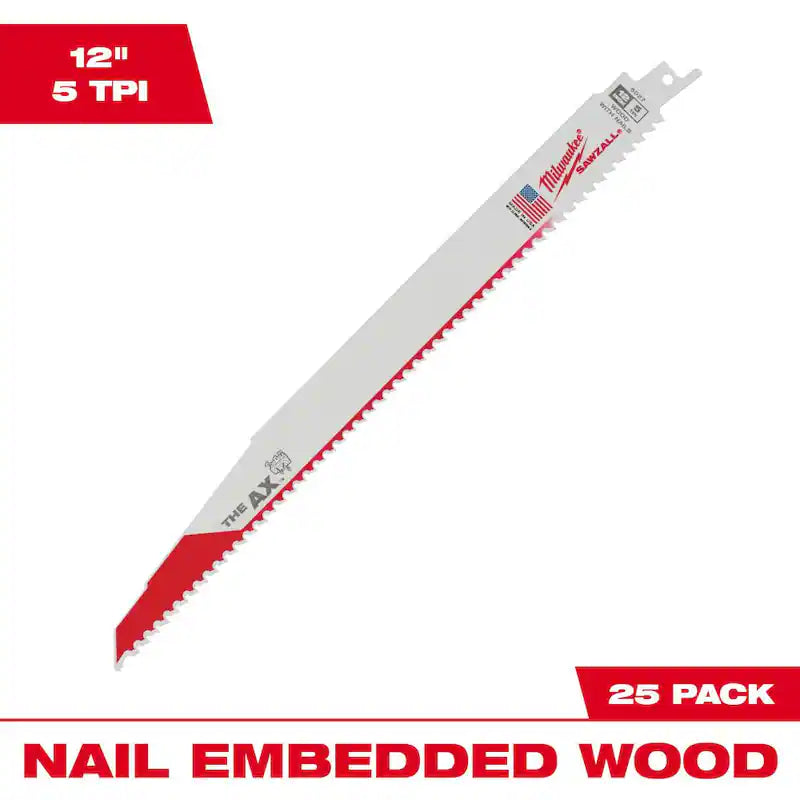 12 in. 5 TPI Reciprocating Saw Blades (25-Pack) Z68900