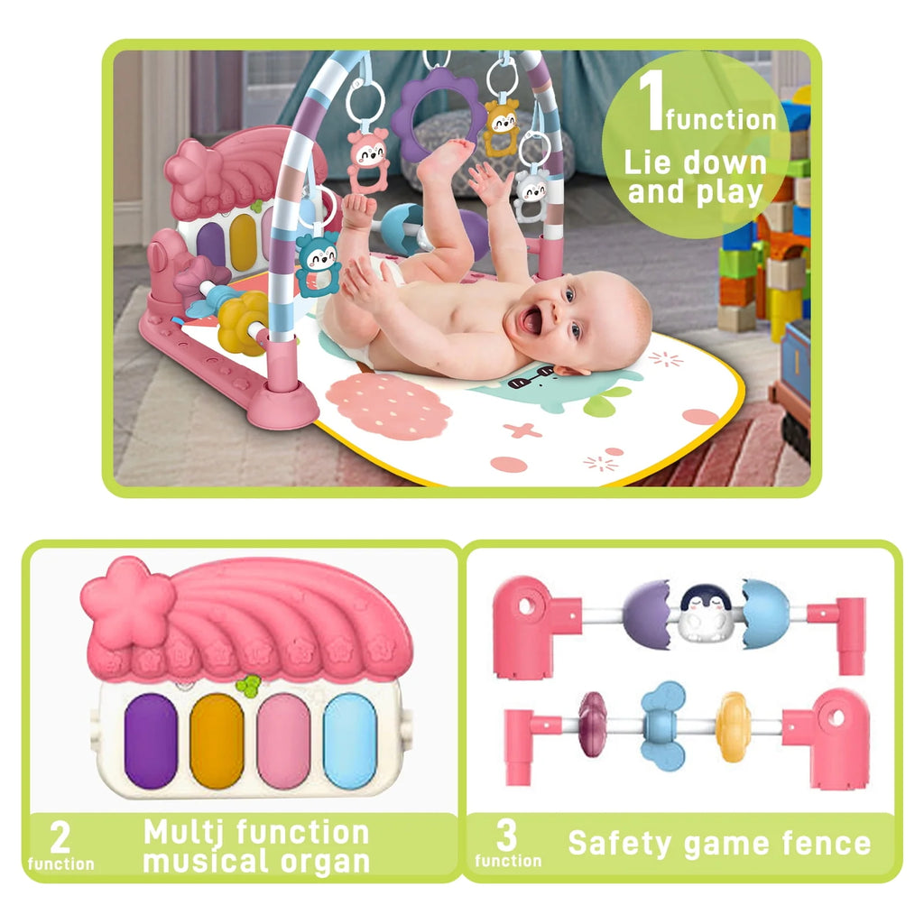 Baby Gym Play Mat 3 in 1 Fitness Rack with Music and Lights Blue A499800