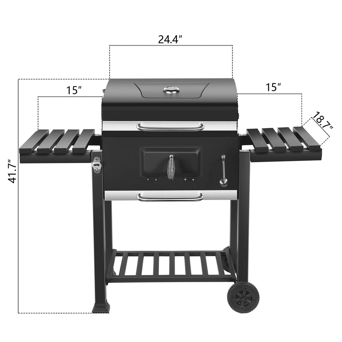 24 Charcoal Grill with Side Shelf and Wheels U543657