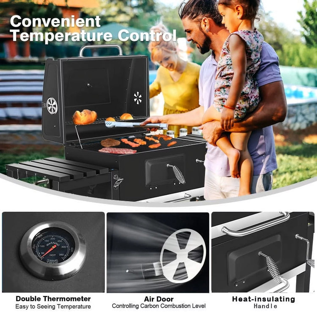 24 Charcoal Grill with Side Shelf and Wheels U543657
