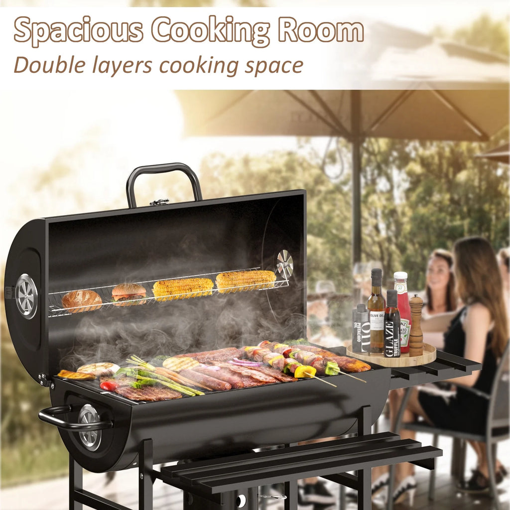 29” Black Outdoor Charcoal Grill with Side Shelf and Wheels L98071