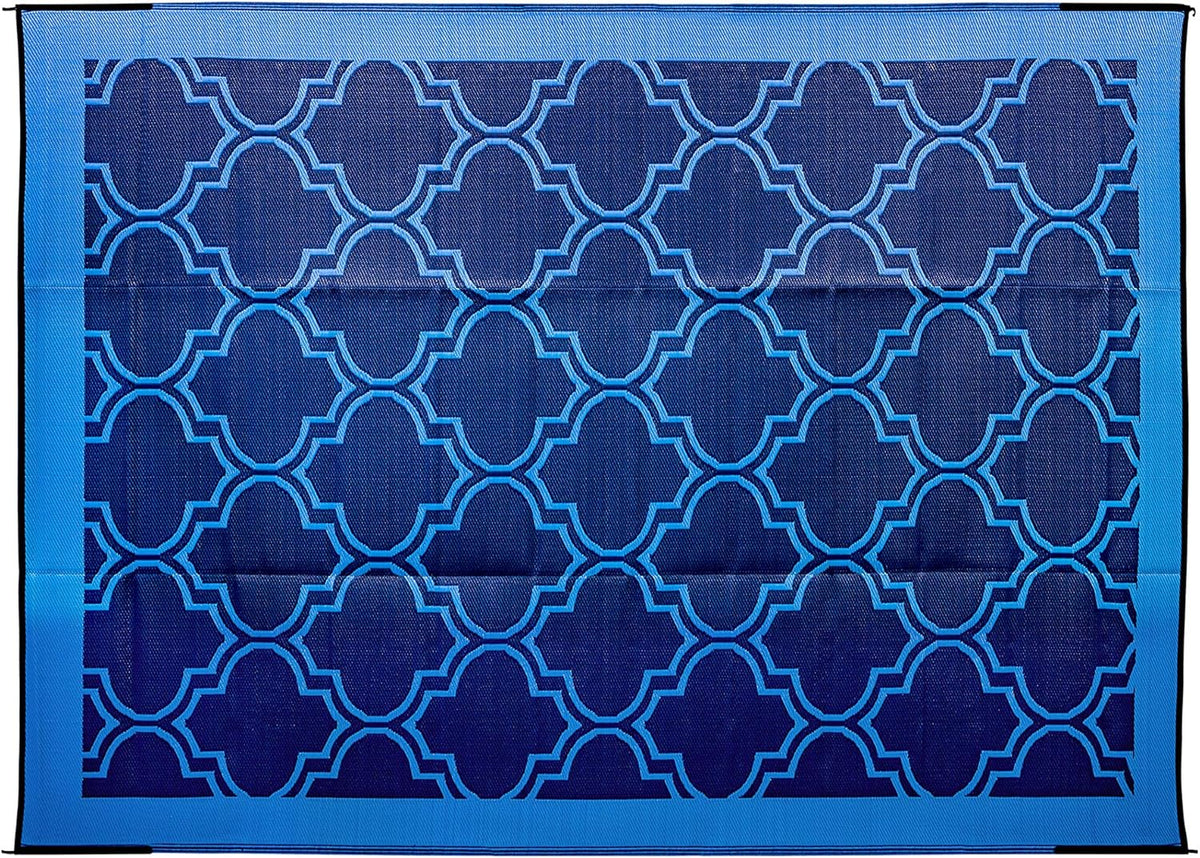 Reversible Outdoor Patio Mat 9' x 12' Lattice Blue E5892
