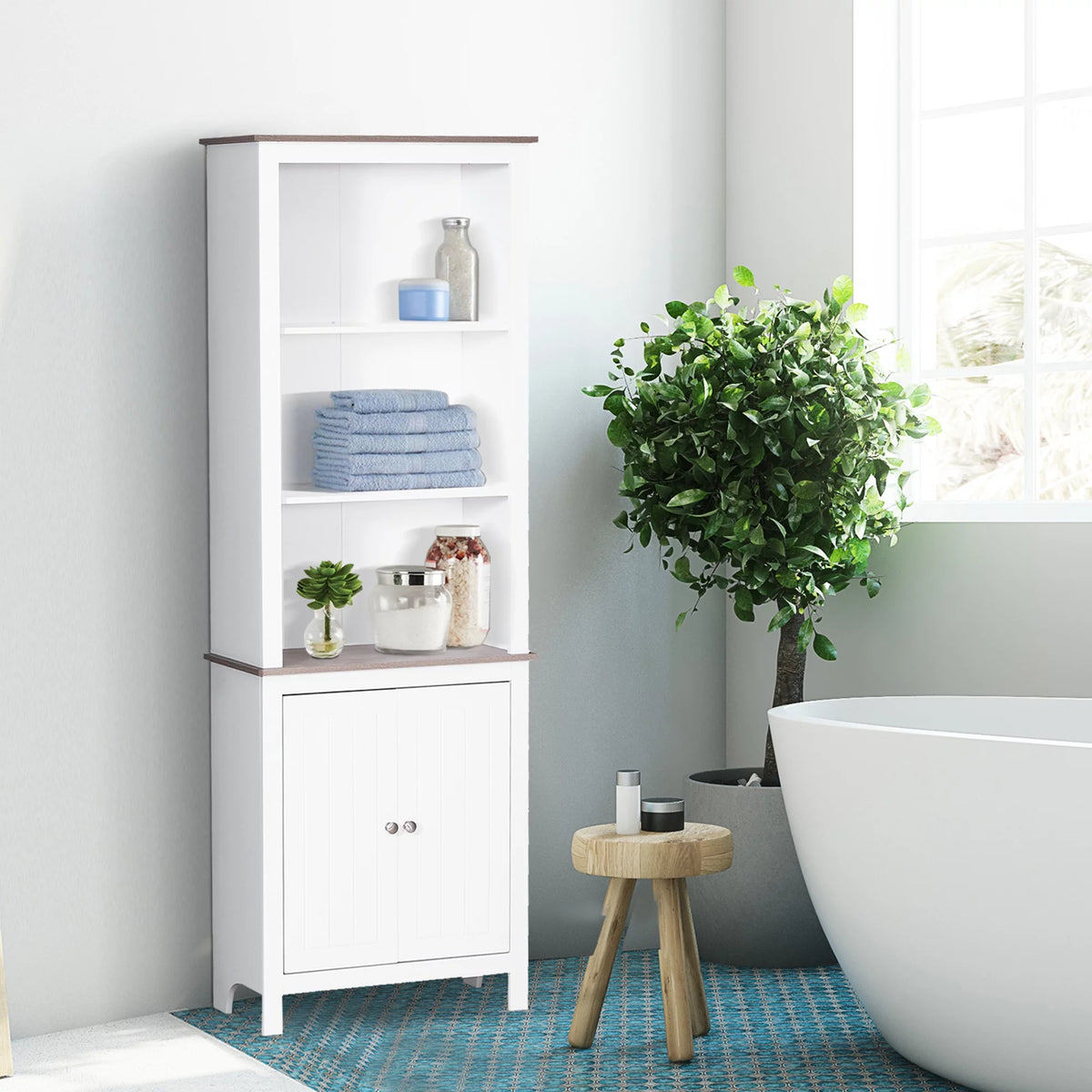 White 3-Tier Storage Cabinet with Double Door A845585