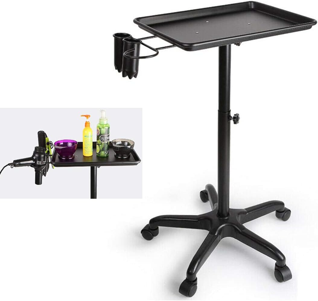 Black Height Adjustable Aluminum Salon Tray Cart E6274