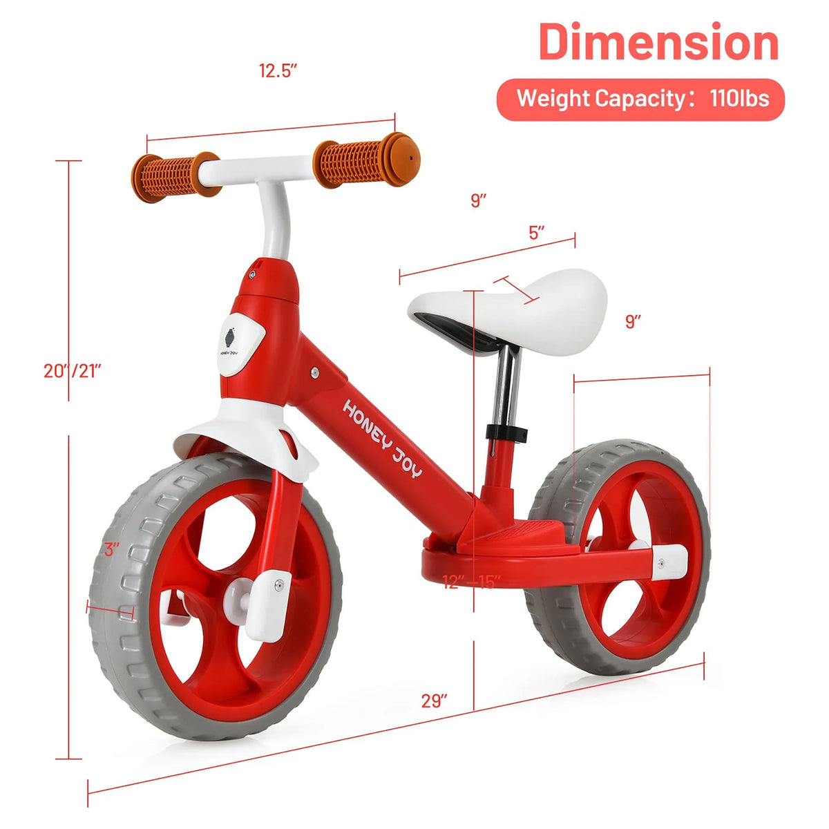 Kids Balance Bike Toddler Training Bicycle Red X436616