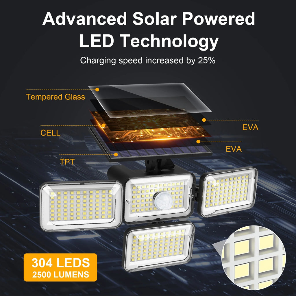 Solar Lights Outdoor 304LED 2500LM Motion Sensor IP65 Waterproof 2Pack Q218