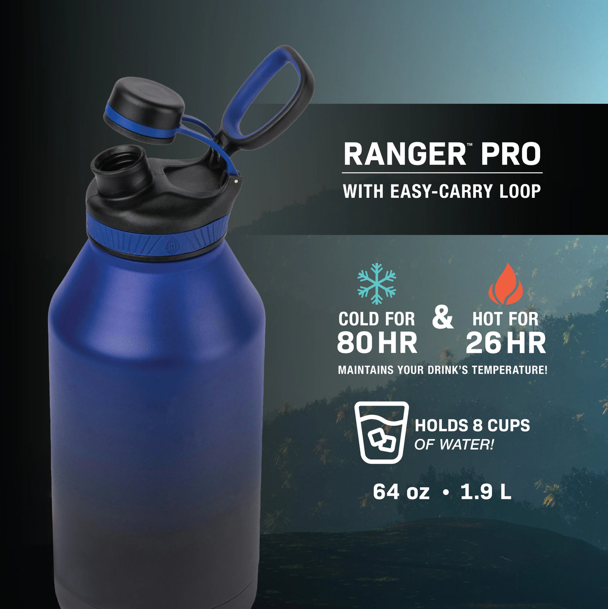 Stainless Steel Water Bottle 64 fl oz, Black T2599