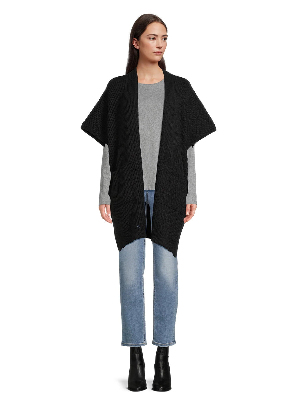 Ribbed Sweater Cape with Pockets C55508