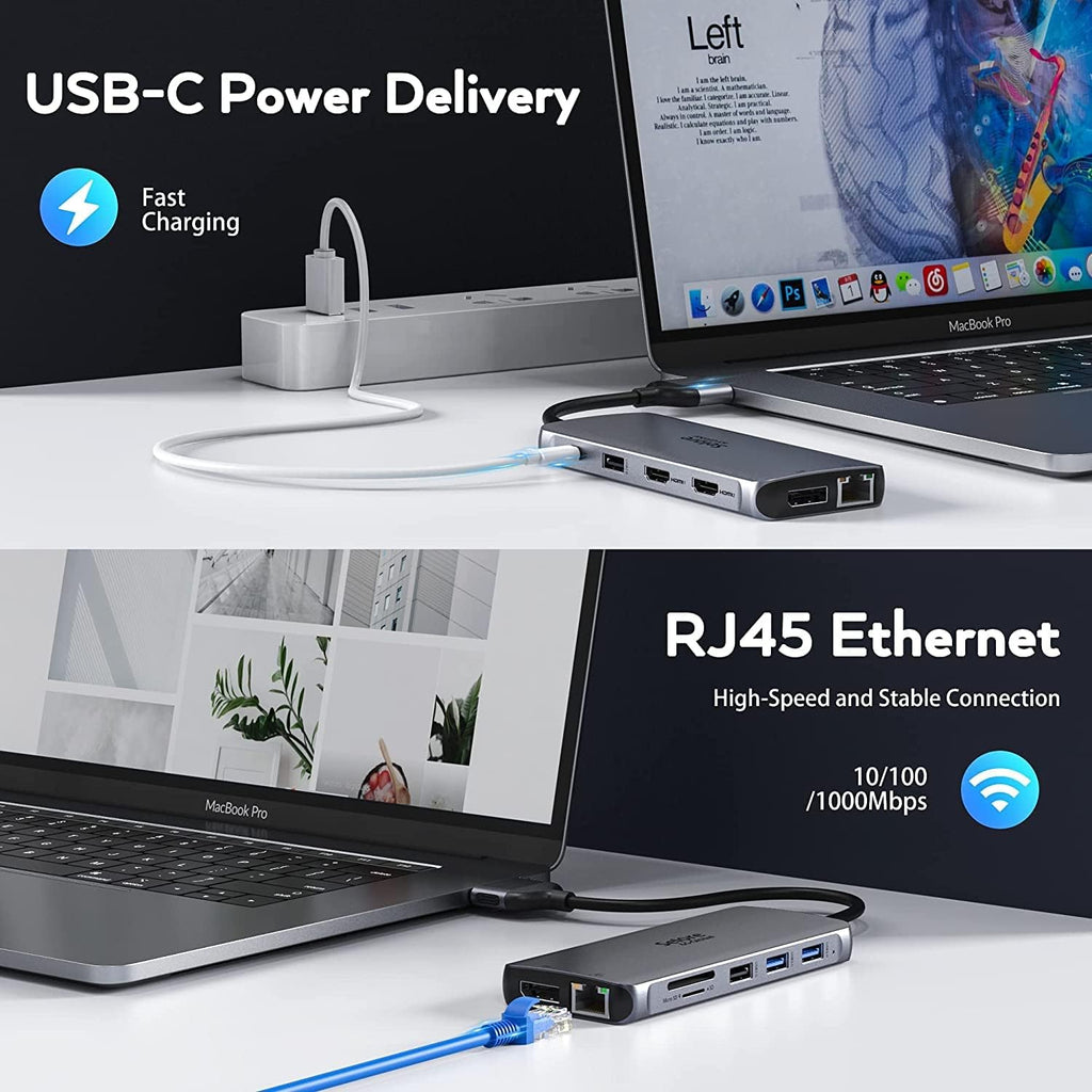 12 in 1 USB C Docking Station Dual Monitor HDMI Adapter J602337