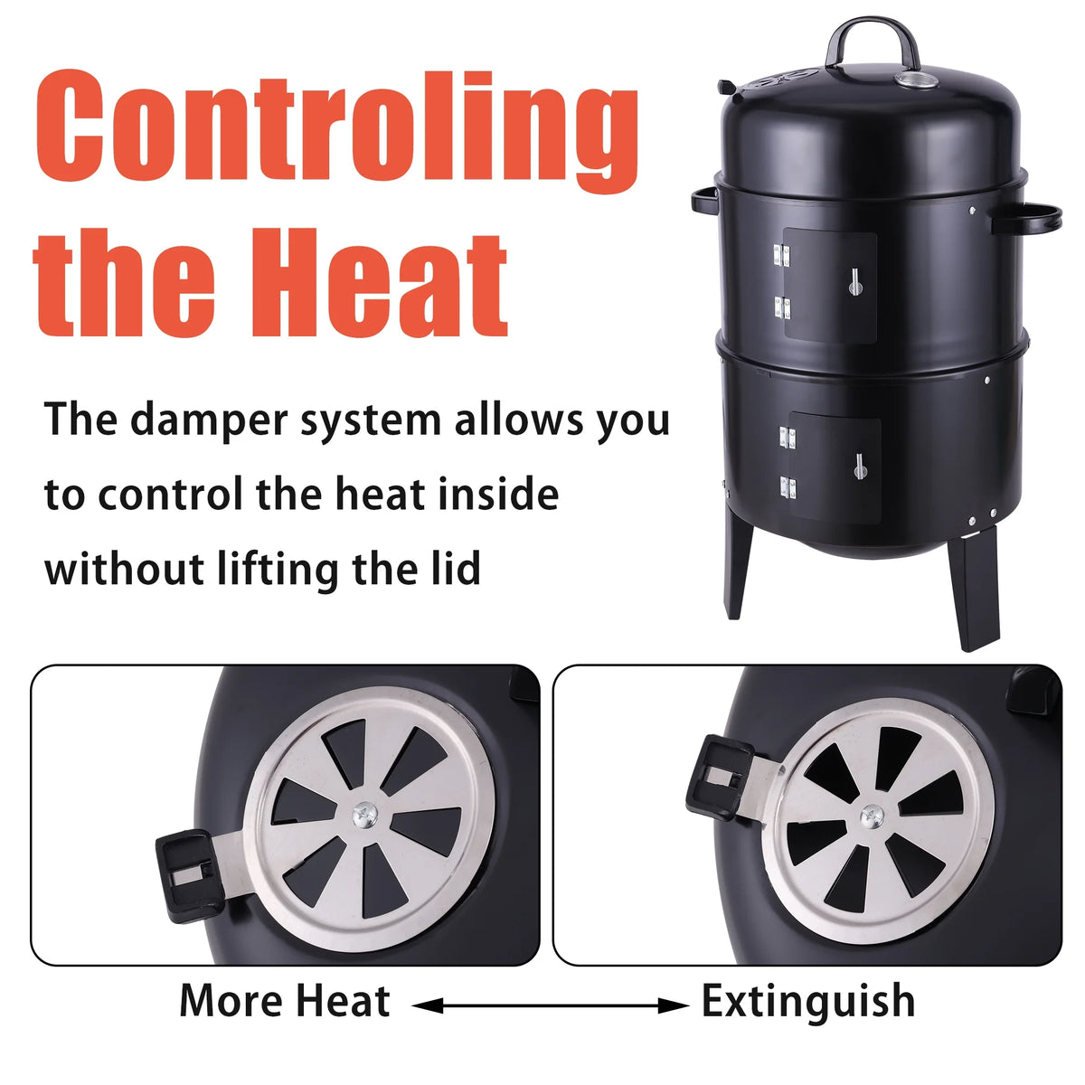 Portable Charcoal Grill 3 in 1 BBQ Smoker M431