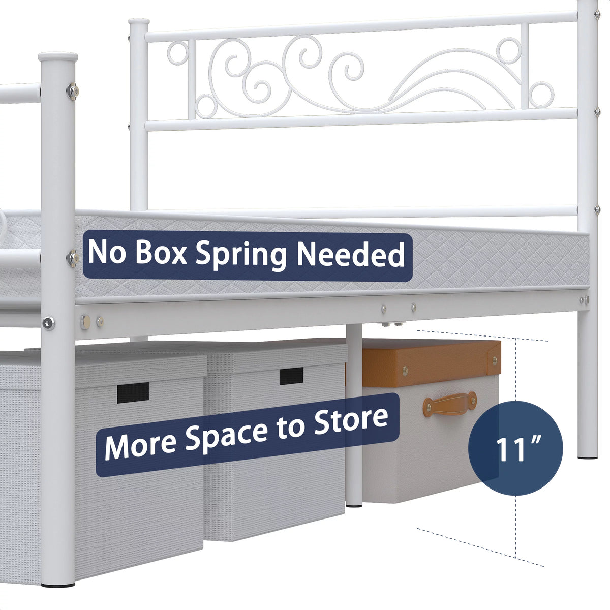White Metal Twin Size Platform Bed Frame with Wave Headboard M14680