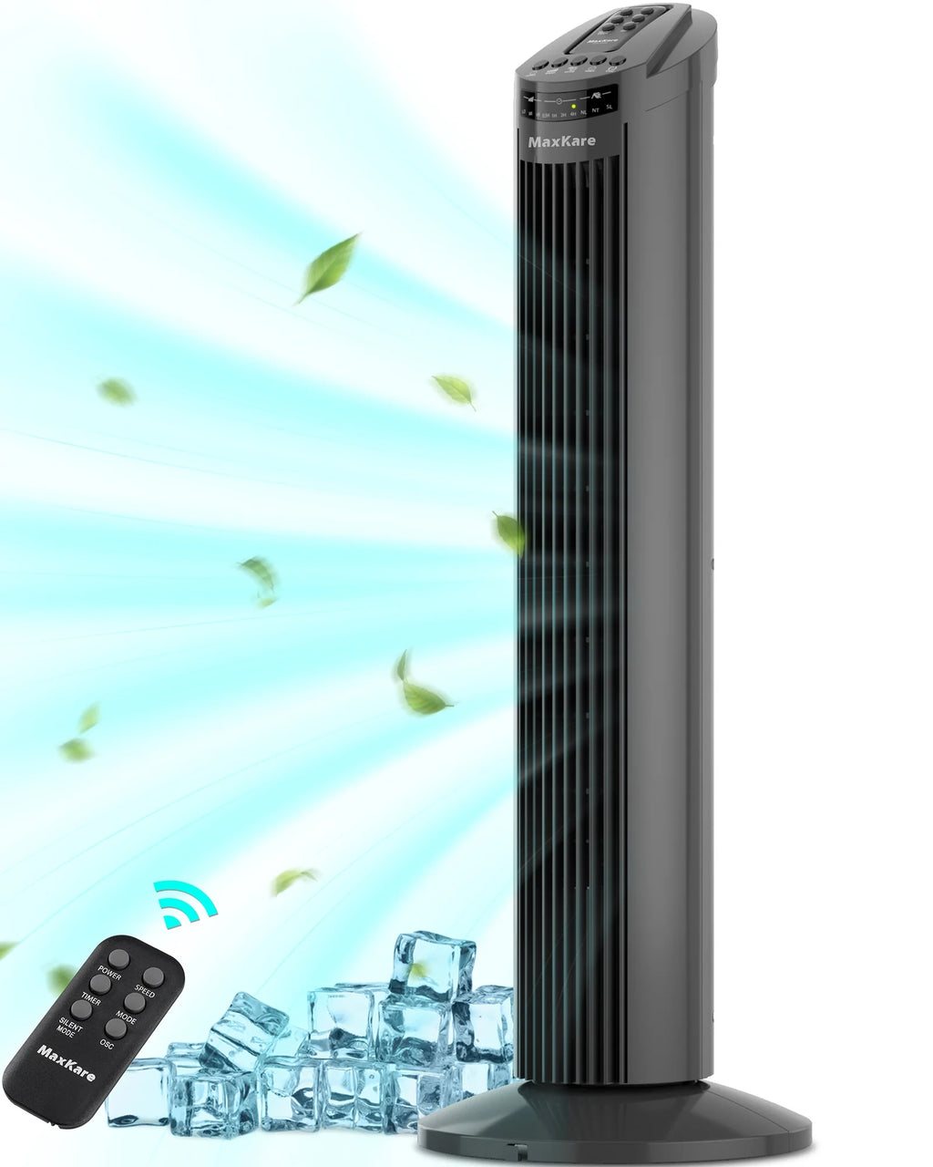 70° Oscillating Tower Fan with Remote Control 3 Speeds 3 Wind Modes Timer Dark Gray E109585