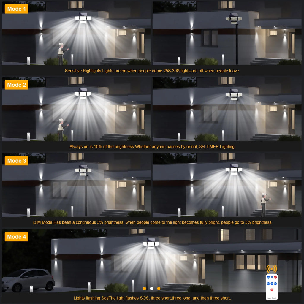 Solar Lights Outdoor 304LED 2500LM Motion Sensor IP65 Waterproof 2Pack Q218
