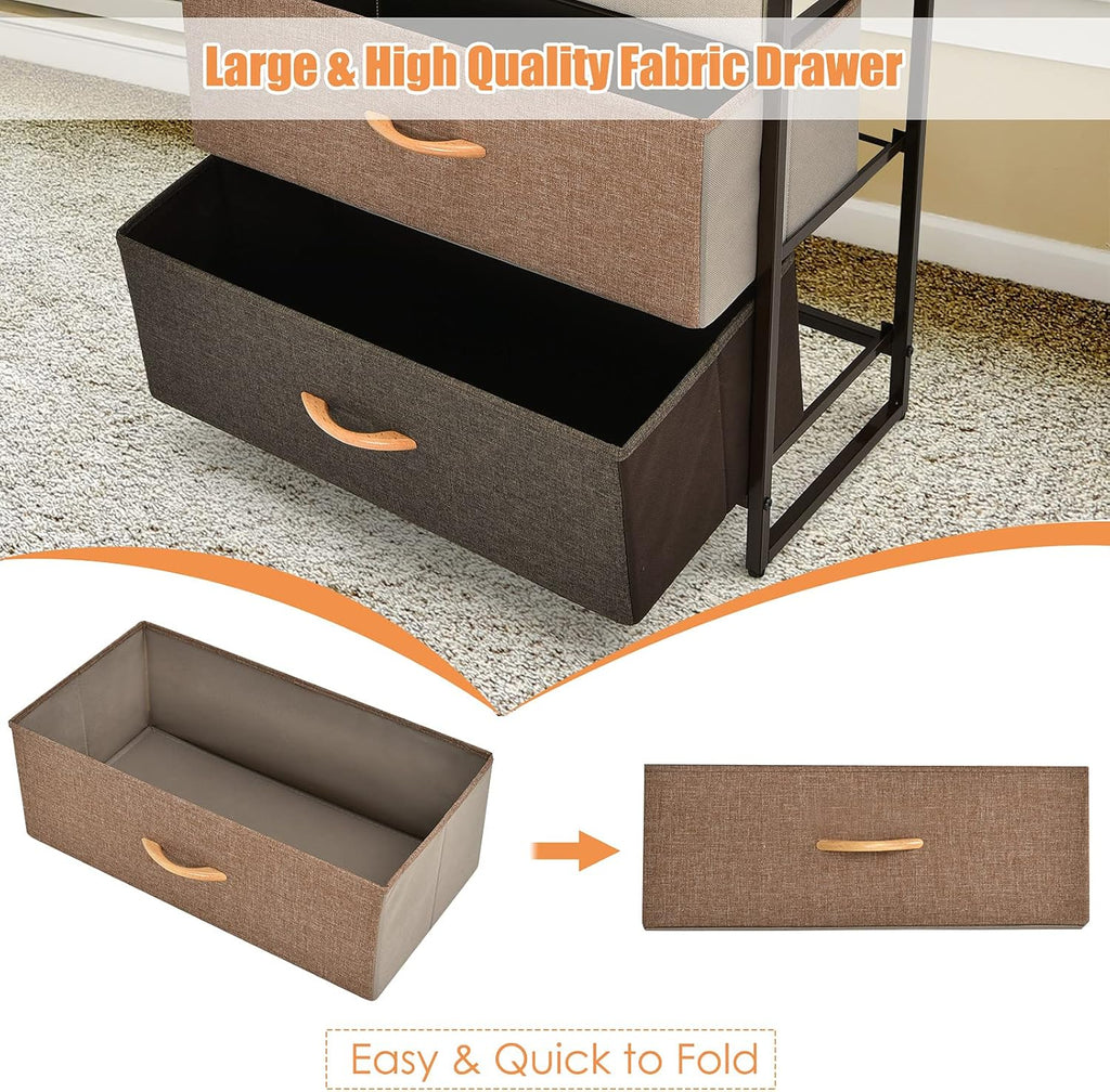 4 Drawer Fabric Dresser with Steel Frame and Wooden Top J1729