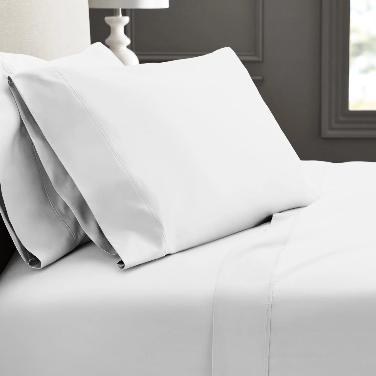 4-Piece 600 Thread Count White Cotton Bed Sheet Set King Q917