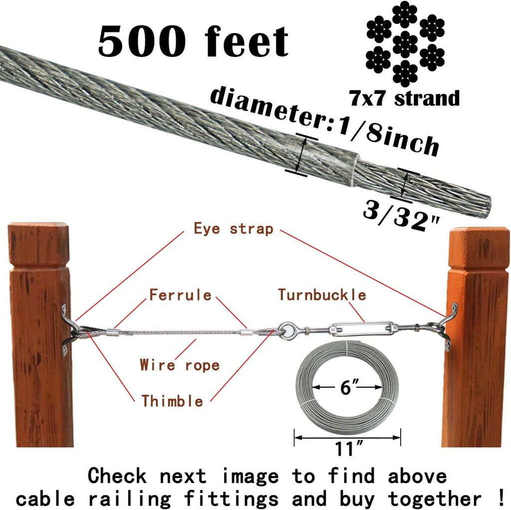 165ft 3/32'' Thru 1/8'' Crystal Vinyl Coated Stainless Steel Wire Rope 7x7 Strand U309