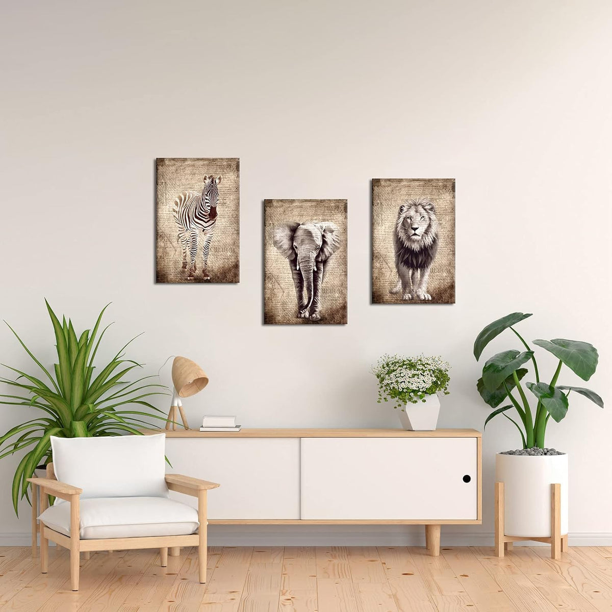 3 Pieces Vintage Animal Canvas Wall Art 16x24inch U893996