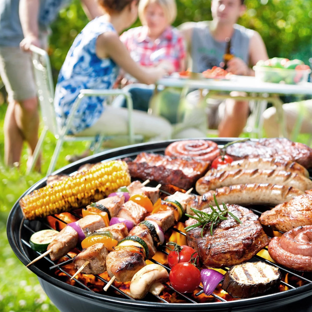 29” Black Outdoor Charcoal Grill with Side Shelf and Wheels L98071