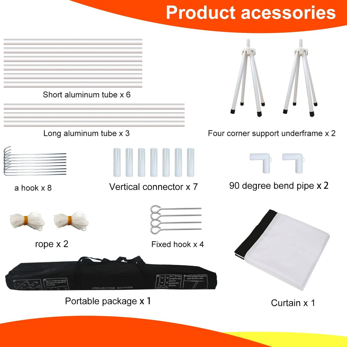 100 Inch Foldable Projector Screen and Stand with Carry Bag 16:9 V707201