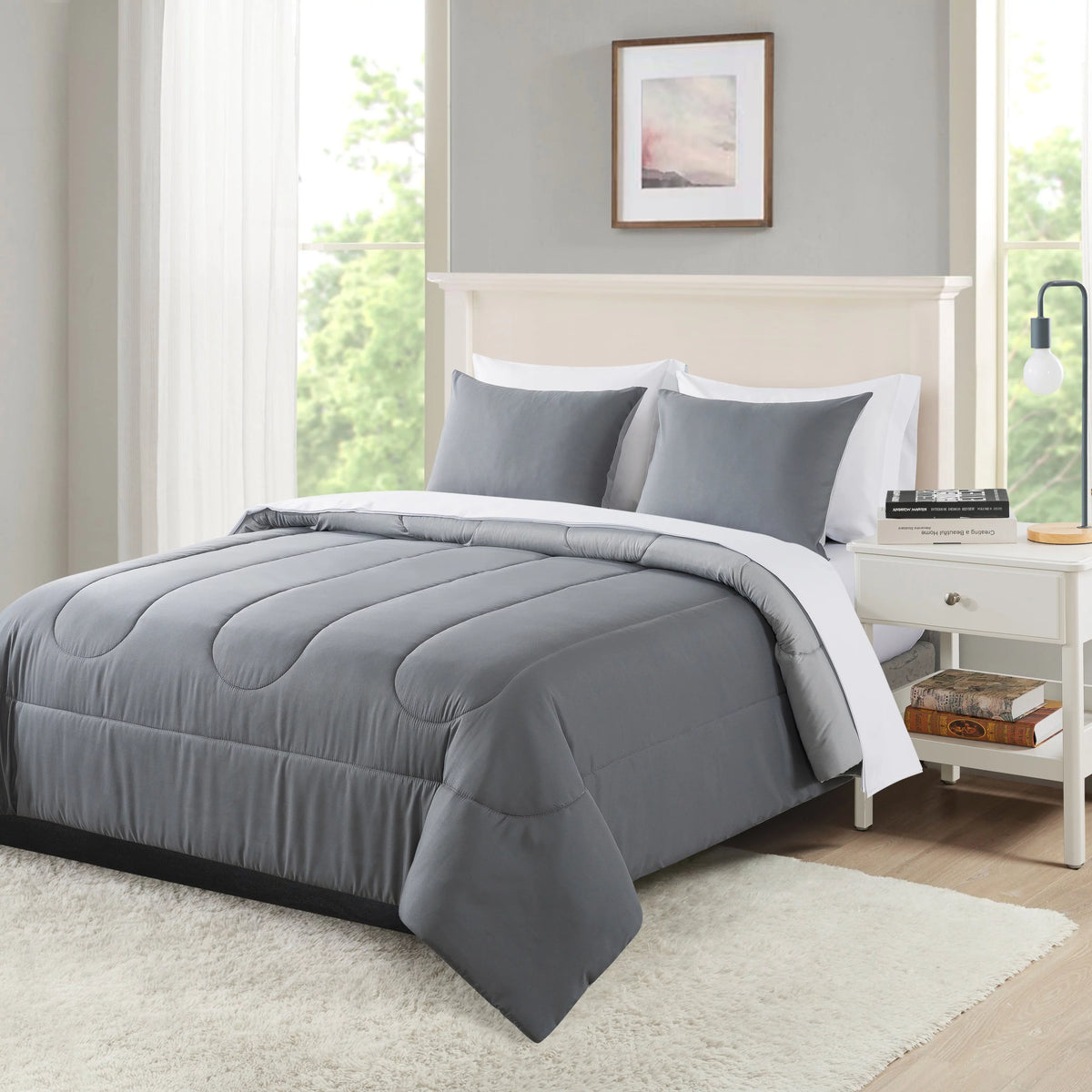 Blue Check Reversible 7-Piece Queen Comforter Set with Sheets B86074