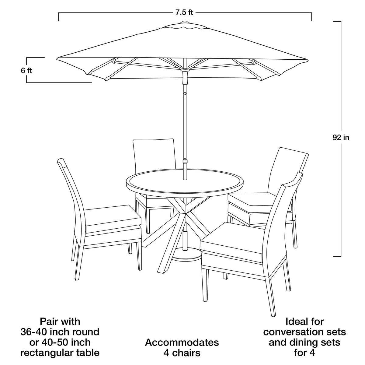 White 7.5' Round Patio Umbrella with Steel Pole G1760