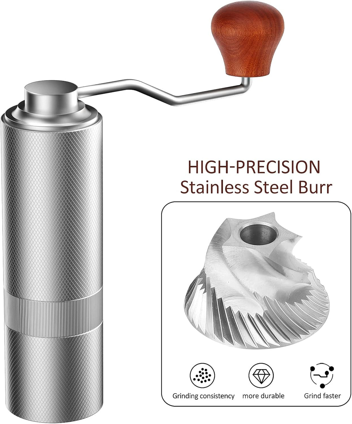 Manual Conical Stainless Steel Burr Coffee Grinder with Adjustable Grind Setting, 25g Capacity Y68844