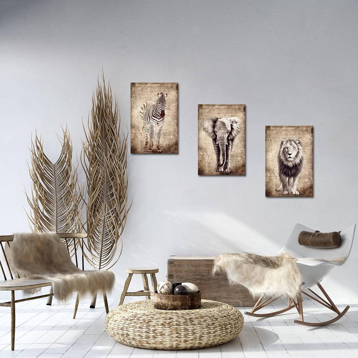 3 Pieces Vintage Animal Canvas Wall Art 16x24inch U893996