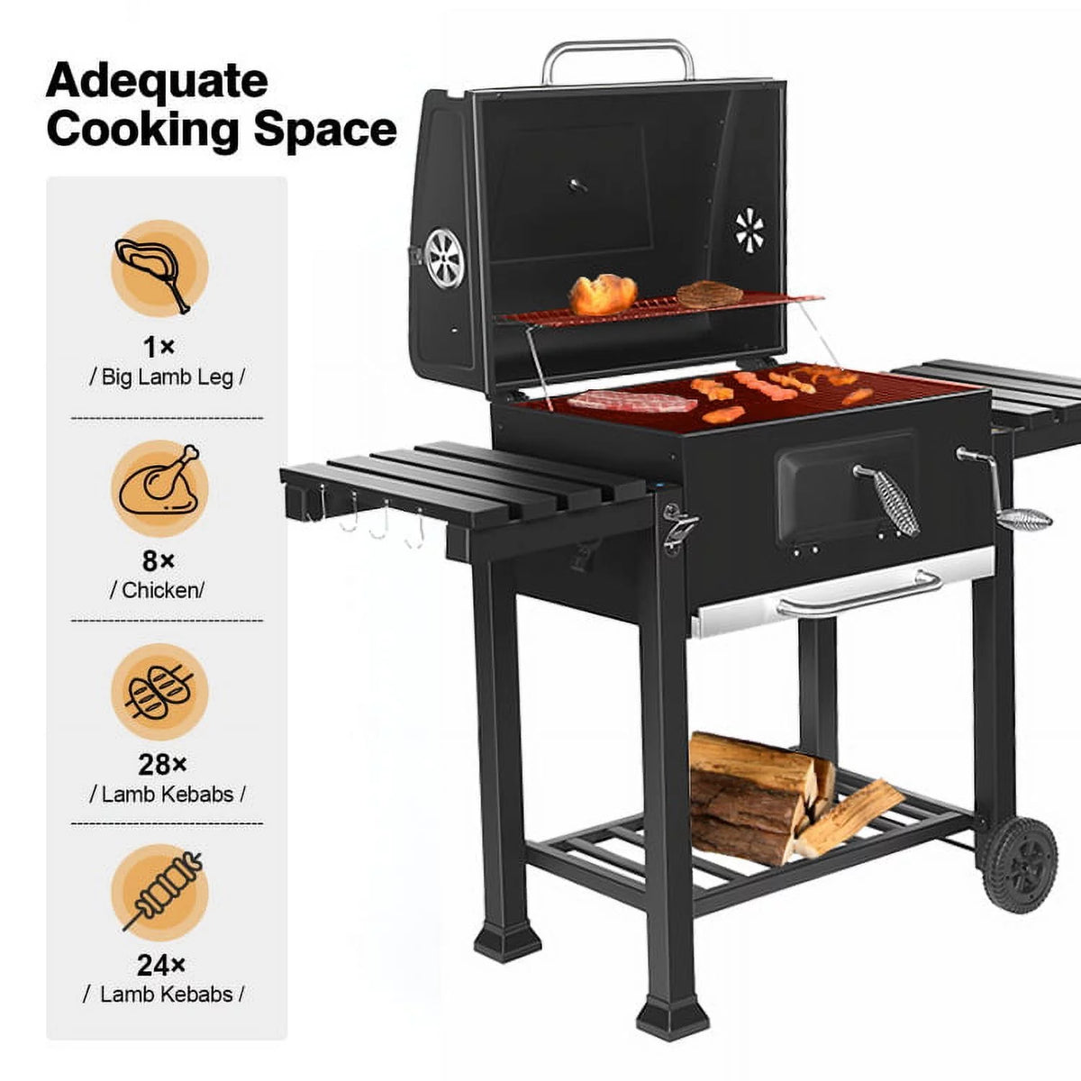 24 Charcoal Grill with Side Shelf and Wheels U543657