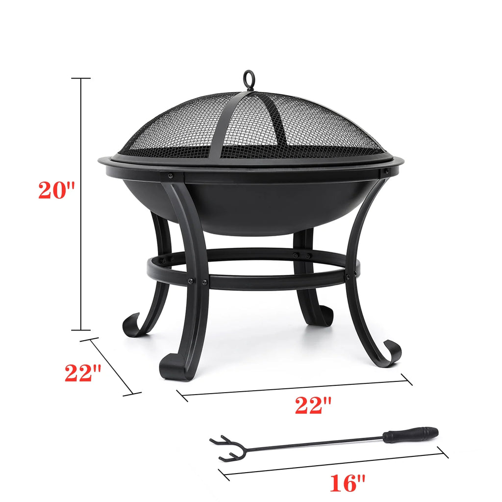 22 inch Wood Burning Steel Fire Pit with Spark Screen T19787