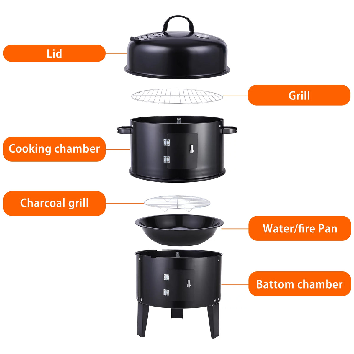 Portable Charcoal Grill 3 in 1 BBQ Smoker M431