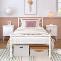 White Metal Twin Size Platform Bed Frame with Wave Headboard M14680