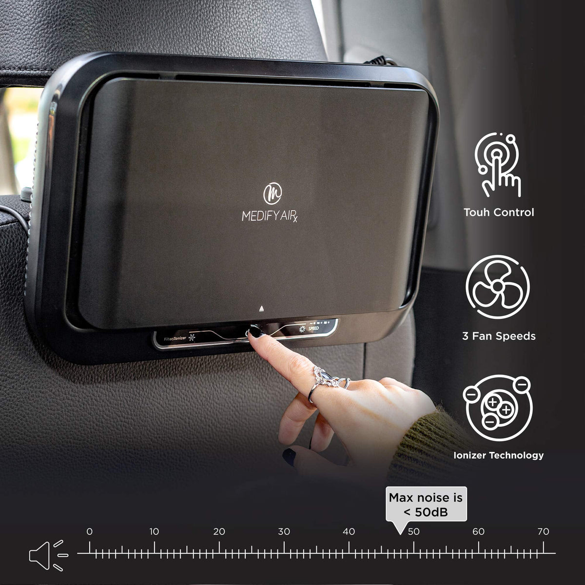 Black Portable Car Air Purifier with HEPA Air Filter F5337