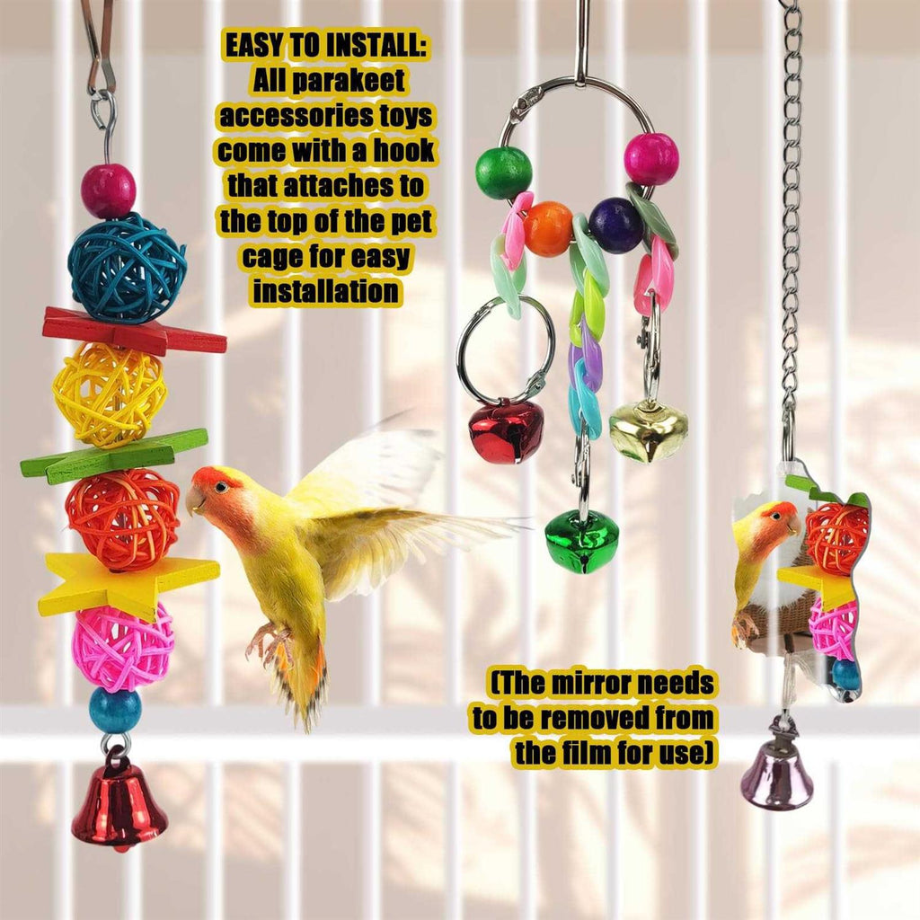 7 Pcs Colorful Bird Toys with Hammock Swing Ladders Mirror Bell Perch N644