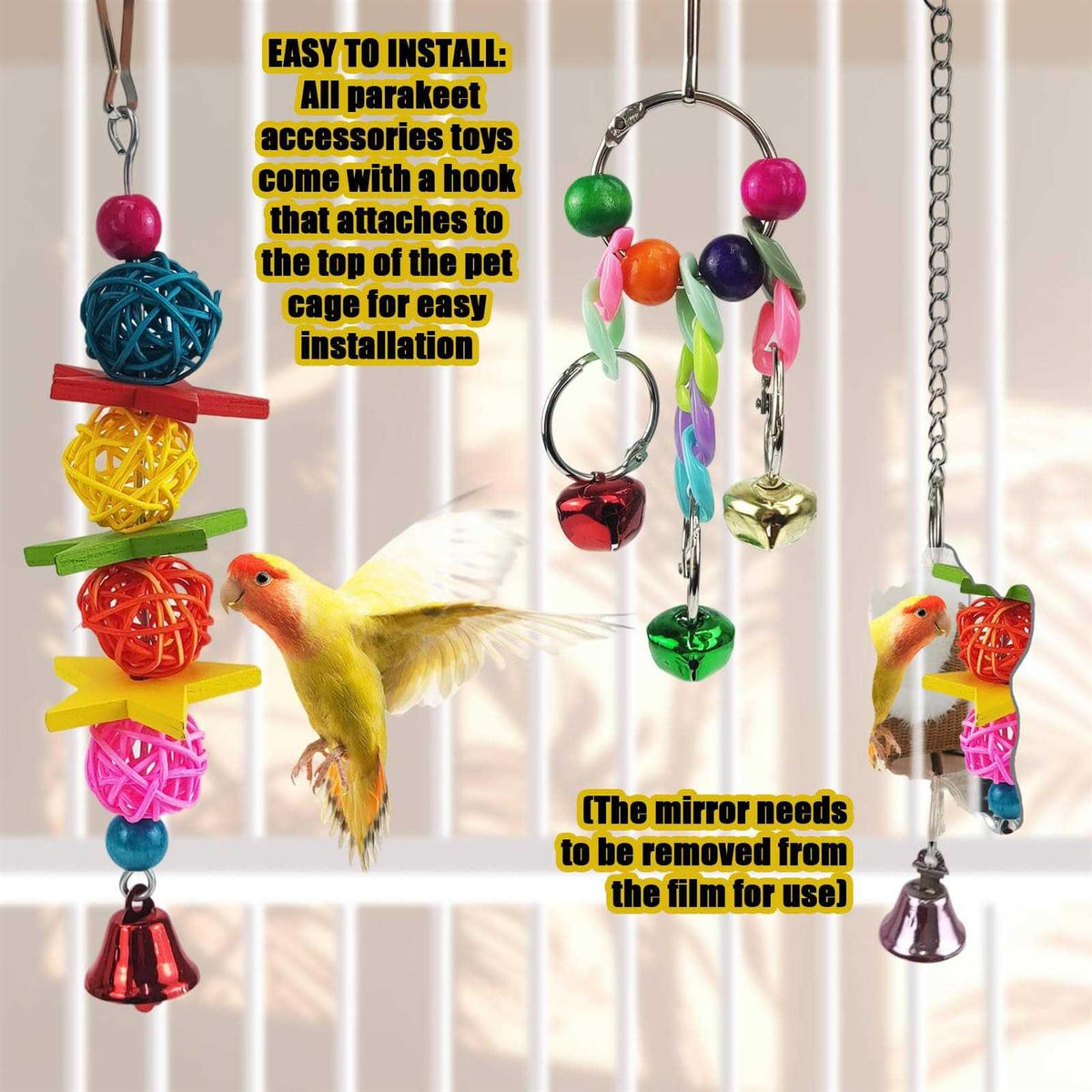 7 Pcs Colorful Bird Toys with Hammock Swing Ladders Mirror Bell Perch N644