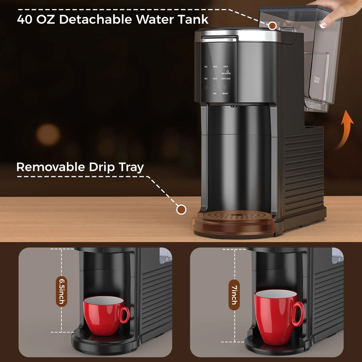 2-in-1 Single Serve Coffee Maker, Black J928903