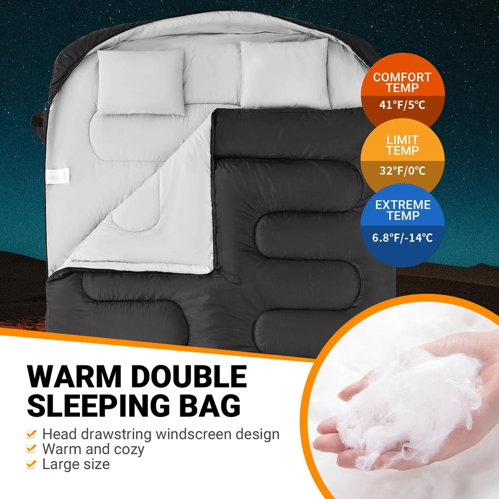 Double 2 Person 3 Season Camping Sleeping Bag with 2 Pillows N16506