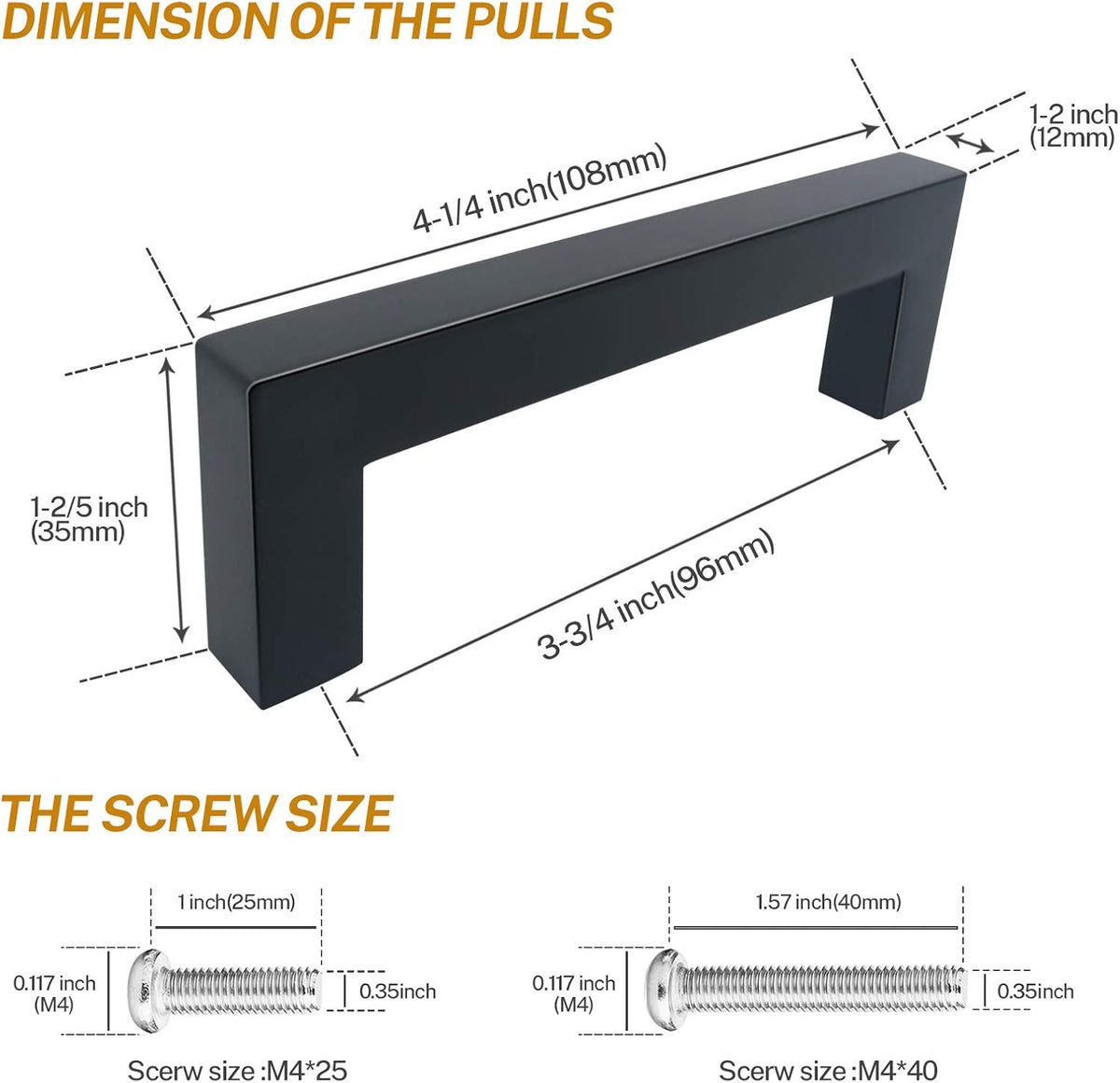 25 Pack 3 Inch Matte Black Square Cabinet Pulls D326780