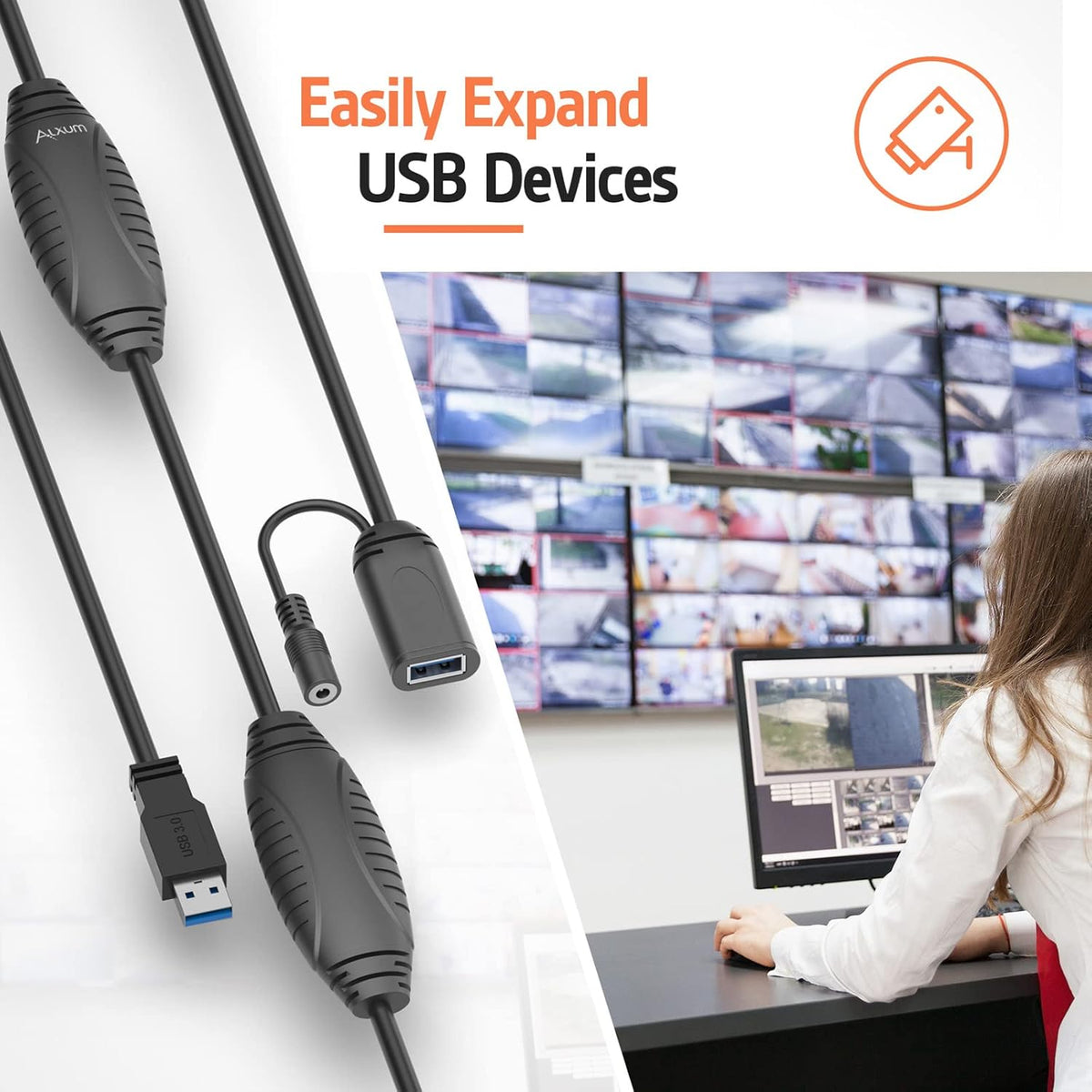 USB 3.0 Extension Cable 65FT Active Male to Female with 2 Signal Boosters M23504