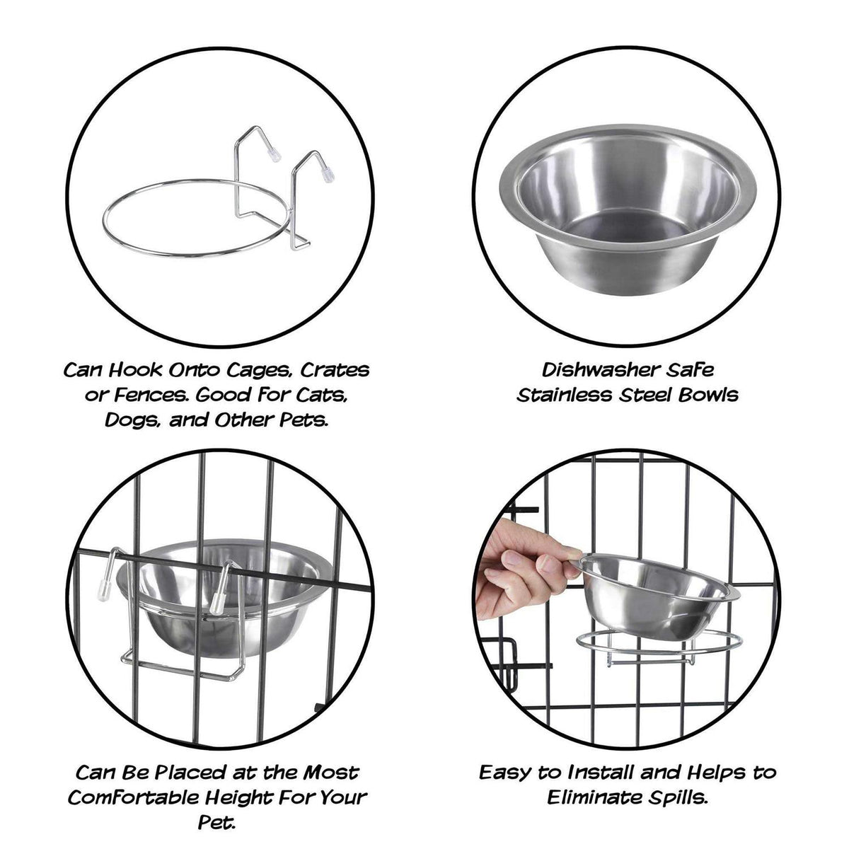 Set of 2 Stainless-Steel Hanging Pet Bowls N177829