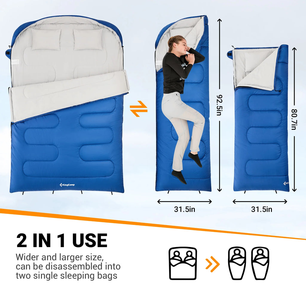 Double 2 Person 3 Season Camping Sleeping Bag with 2 Pillows N16506