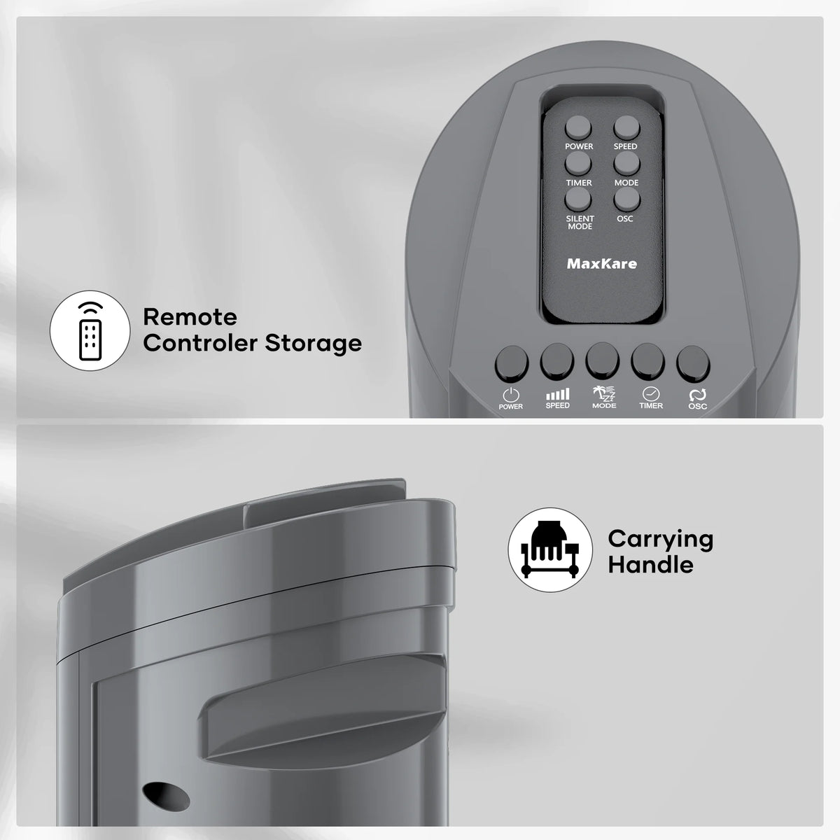 70° Oscillating Tower Fan with Remote Control 3 Speeds 3 Wind Modes Timer Dark Gray E109585