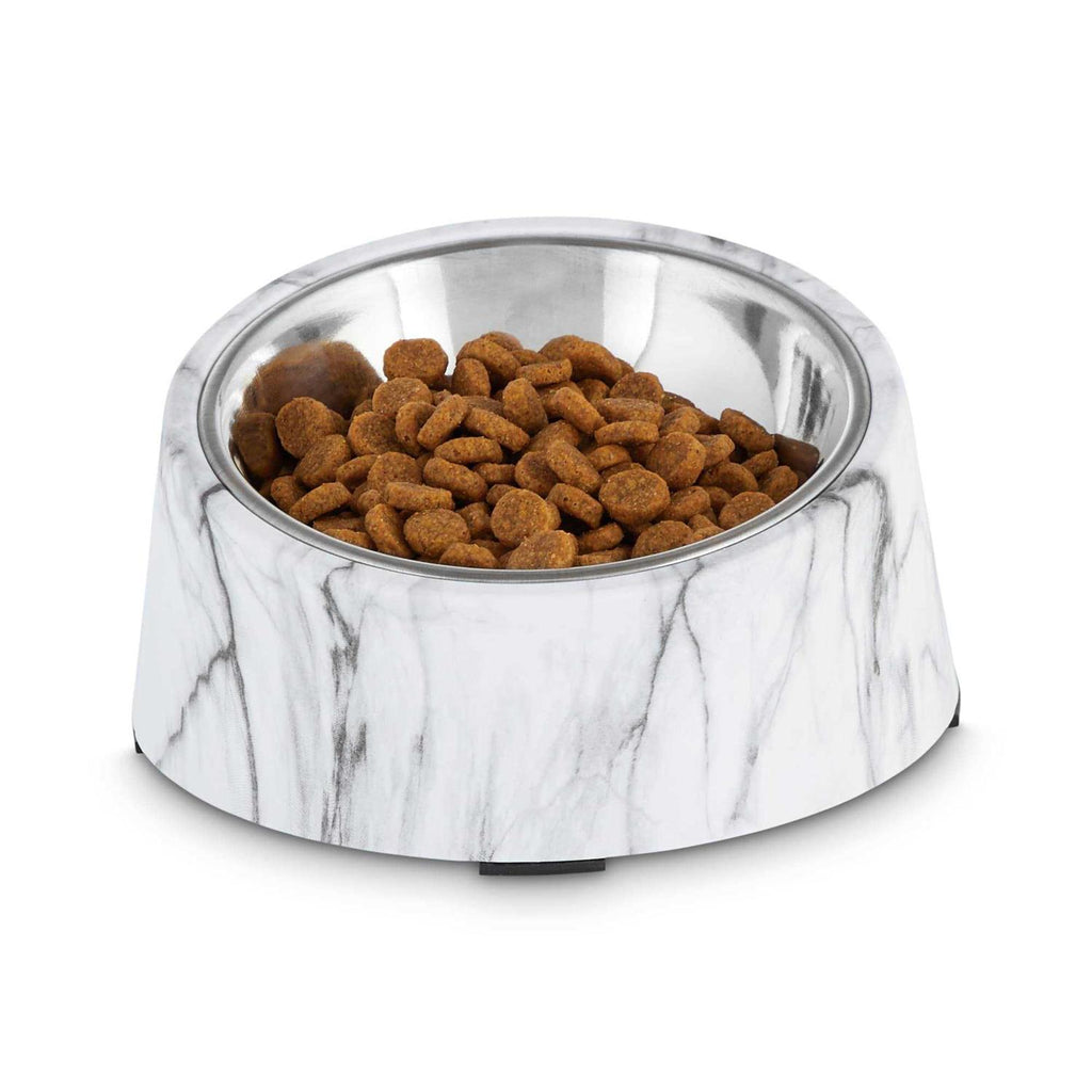 Slanted Marble-Print Base and Stainless-Steel Dog Bowl Set L231